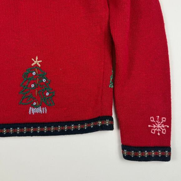 Vintage Christmas Tree Snowflake Winter Cute Grandma Red Button Sweater Small - Picture 6 of 8